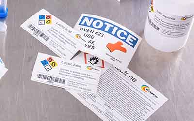 Una variedad de etiquetas de colores para laboratorio.