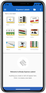 Captura de pantalla de la app Express Labels en un teléfono celular.