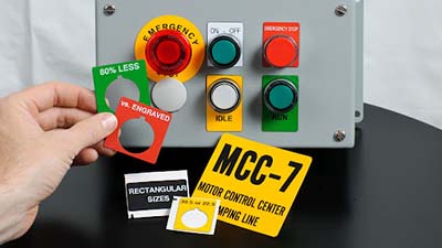 Etiquetas de panel realzado en una caja eléctrica.